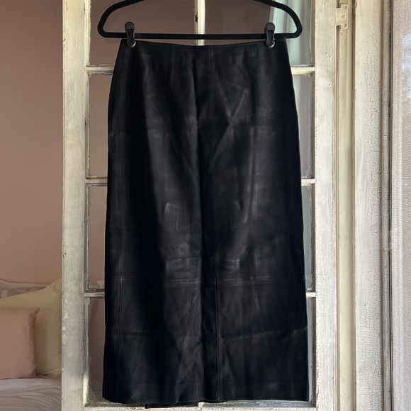 Vince Black Suede Leather Wrap Maxi Skirt